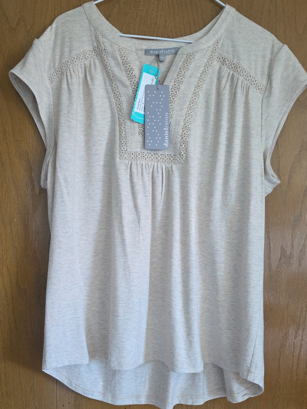Daniel Rainn Beige Crochet-Trim Cap Sleeve Top